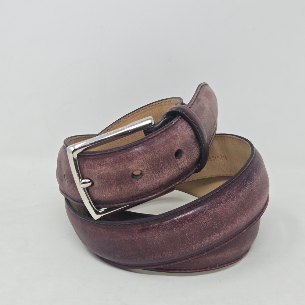 Cole Haan Mens Burgundy Burnished Leather Belt Size 38 Silver Buckle 11CW01XZ04